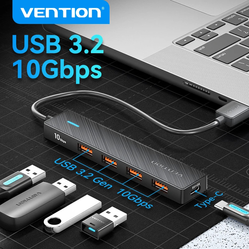 Vention USB HUB 4 Cổng ABS USB HUB 10Gbps USB 3.0 Adapter PC Laptop Phụ Kiện USB C HUB Splitter