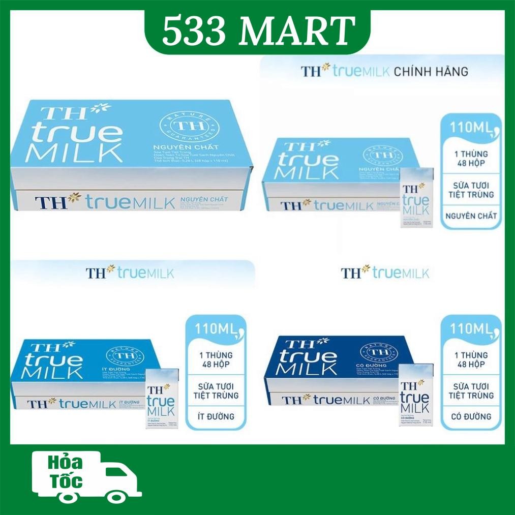 [HỎA TỐC HCM] Thùng 48 hộp Sữa Tươi TH True Milk nguyên chất/ ít đường/ có đường 110ml
