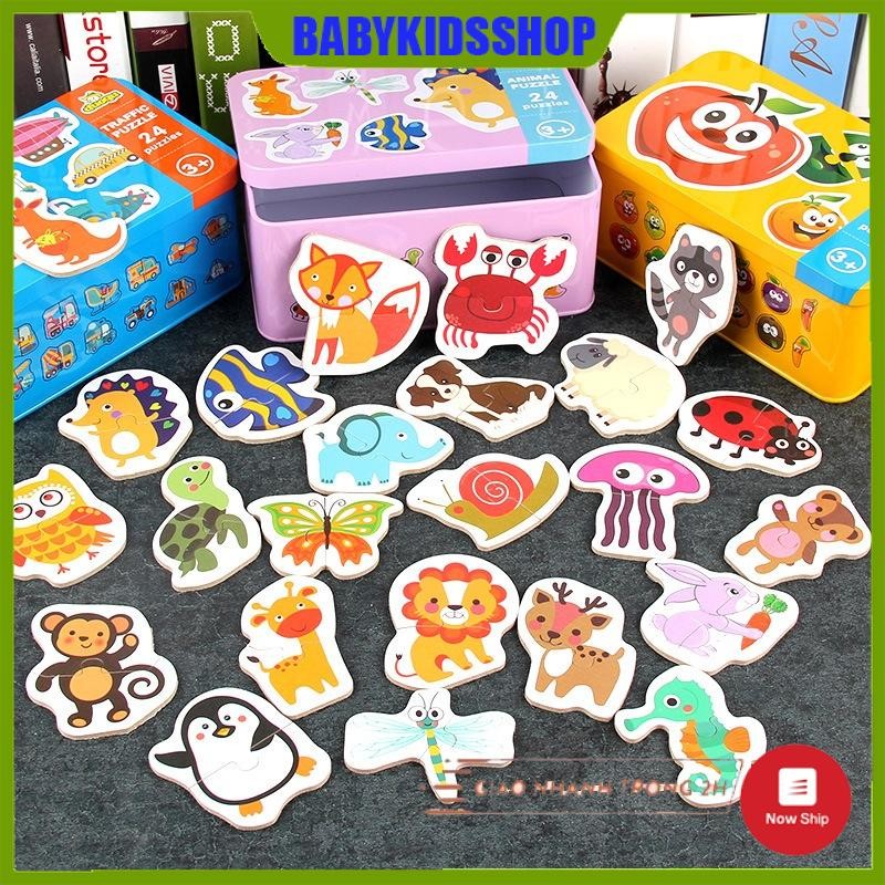 Tranh ghép 2 mảnh gỗ Puzzle cao cấp 24-26 hình dành cho bé từu 2 tuổi trở lên