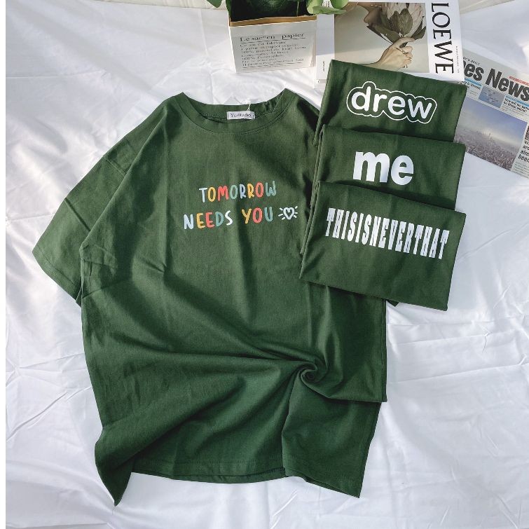 Áo thun 3158, Áo thun nam nữ form rộng màu Xanh lá đậm chất cotton 3158