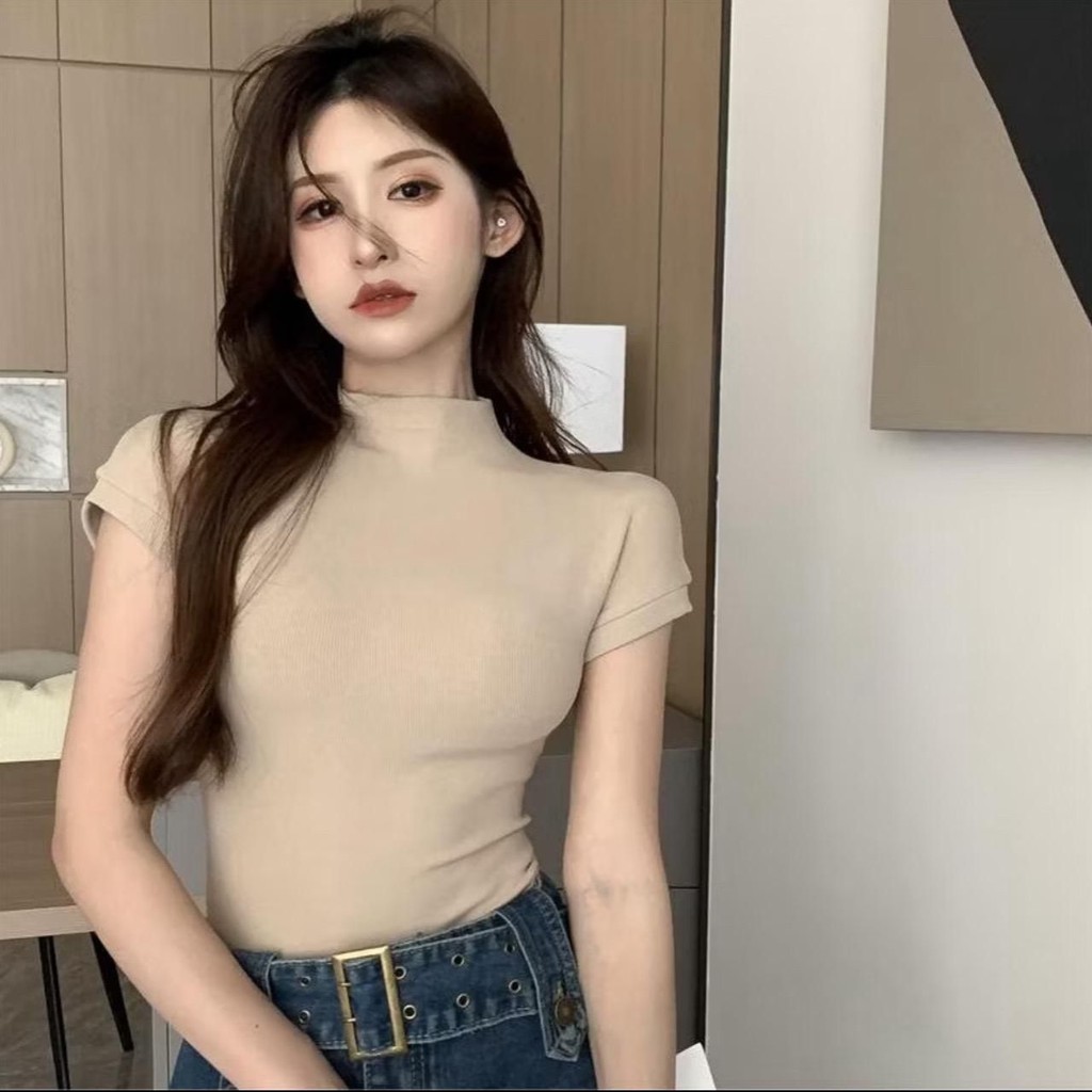 Áo thun nữ ôm body cổ  3CM tay ngắn vải thun đẹp mềm mại thoáng mát a93 | BigBuy360 - bigbuy360.vn