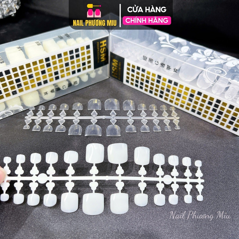 Vỉ Móng Úp Chân HSM 504 Móng, Nhựa Dẻo Siêu Bám Keo, Phom Vuông Chuẩn, Bền, Làm Nail Phương Miu