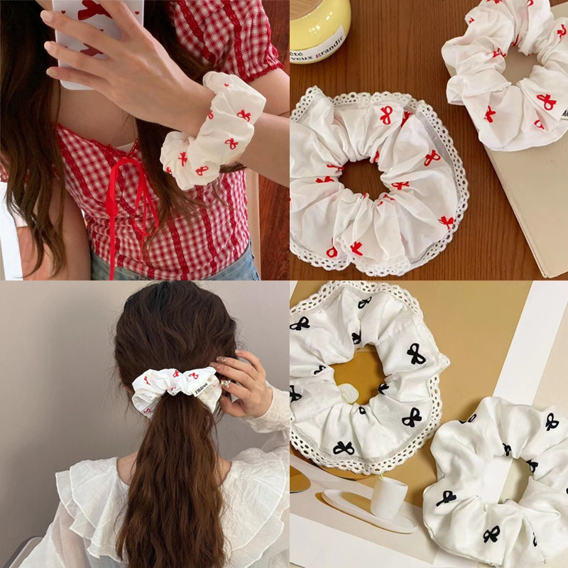 Dây buộc tóc nơ đỏ đen Hàn Quốc Dây buộc tóc đuôi ngựa