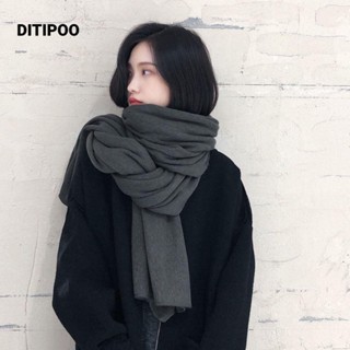  Khăn quàng cổ dệt kim mùa đông DITIPOO Khăn quàng cổ dài mềm mại chống gió Khăn trùm đầu nữ dày màu trơn thời trang ấm áp Khăn choàng quấn nữ 