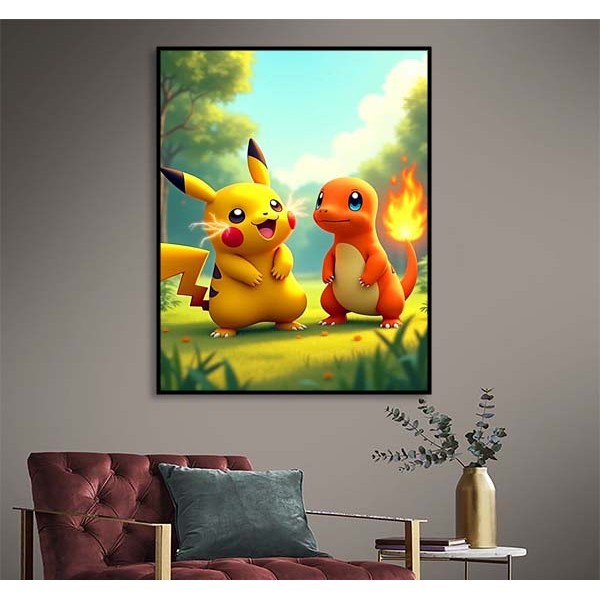 Tranh tráng gương PIKACHU/POKEMON, tranh chất liệu tráng gương, treo phòng khách, phòng ngủ..