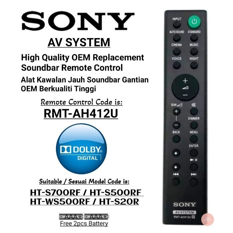 * Chất lượng cao * Điều khiển từ xa thay thế Soundbar Sony RMT-AH412U
