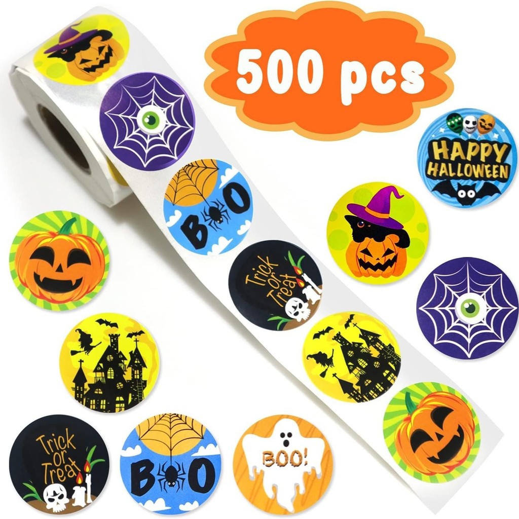 500 Chiếc Hoạt Hình Halloween Vui Vẻ Đồ Chơi Trẻ Em Dán Tiệc Halloween Túi Kẹo Trang Trí Nhãn