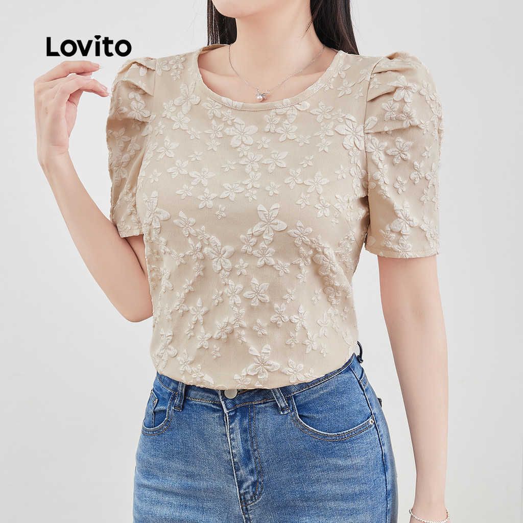 Lovito -  Áo sơ mi thanh lịch Jacquard Structure Line Áo sơ mi mùa xuân hè dành cho nữ L137ED252