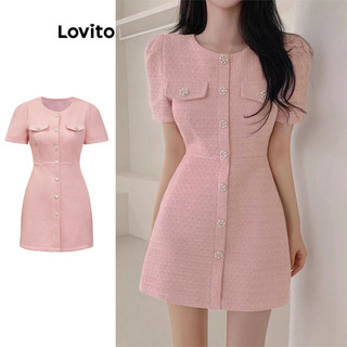Đầm Lovito vải tweed màu trơn phong cách thường ngày cho nữ L87ED141