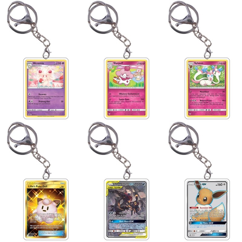 Pokemon Keychain Cards Style Slurpuff Sylveon Lapras Snorlax Eevee GX Anime Game Characters