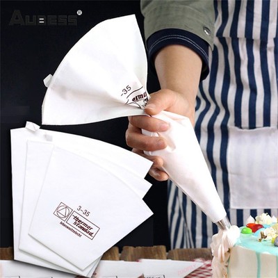 Túi bắt kem vải Aubess dễ vệ sinh, dụng cụ trang trí màu trắng, túi đựng bánh ngọt, túi đựng bánh ngọt gia dụng bằng vải polyester cotton, cụ nhà bếp hình thang, có 4 kích cỡ để tái sử dụng
