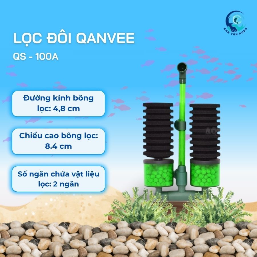 Lọc sủi vi sinh Bio đôi Qanvee QS-100A/QS-200A- Lọc sinh học cho bể cá, tép thuỷ sinh