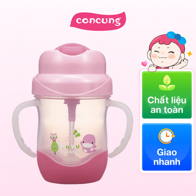 Bình uống nước ống hút có tay cầm Kuku (KU5472, 200ml Hồng)