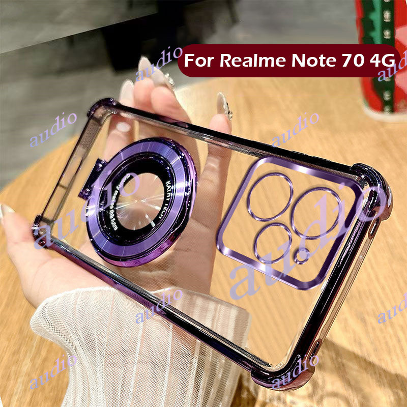 Ốp điện thoại trong suốt mạ bốn góc Realme Note 70 4G có giá đỡ cho realme Note 70 70x Note70 4G 202