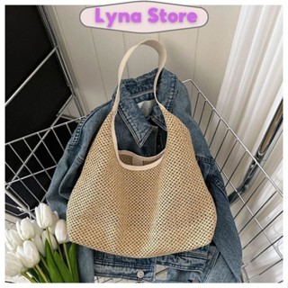 Túi xách nữ cói đi biển kẹp nách to phối dây da để được nhiều đồ vintage đi chơi Lyna Store TX126