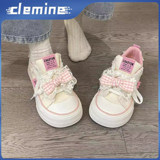 Giày thể thao nữ nơ hồng thông thường có dây buộc đa năng giày vải dễ thương