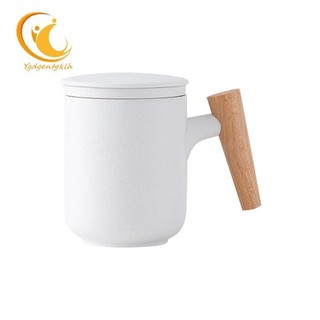 Cốc Trà Mờ Gốm Có Nắp Và Bộ Lọc Dung Tích Lớn Tay Cầm Bằng Gỗ Cốc Cà Phê Trà Tách Nước Trà