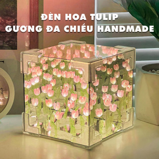 Đèn Hoa Tulip Handmade, Đèn Khung Vuông Tráng Gương, Đèn Hoa TuLip Hottrend, Hộp đèn Hoa Tulip