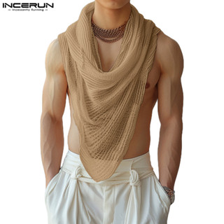  Incerun Nam Vintage Cổ Xoay Tay Thiết Kế Không Tay Xe Tăng Thời Trang 