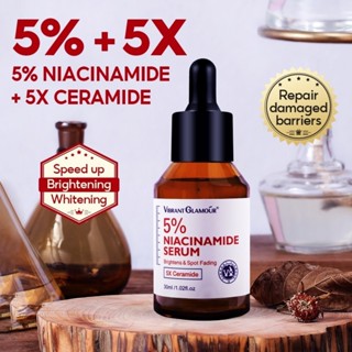 Serum làm trắng da VIBRANT GLAMOUR 5% Niacinamide + 5X Ceramide + 3X Centella Asiatica Serum Tinh chất Vitamin C Fade Dark Spot Tàn nhang Melasma 30ml