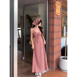 Váy kẻ sọc ngọt ngào mùa hè Váy maxi dáng rộng gợi cảm