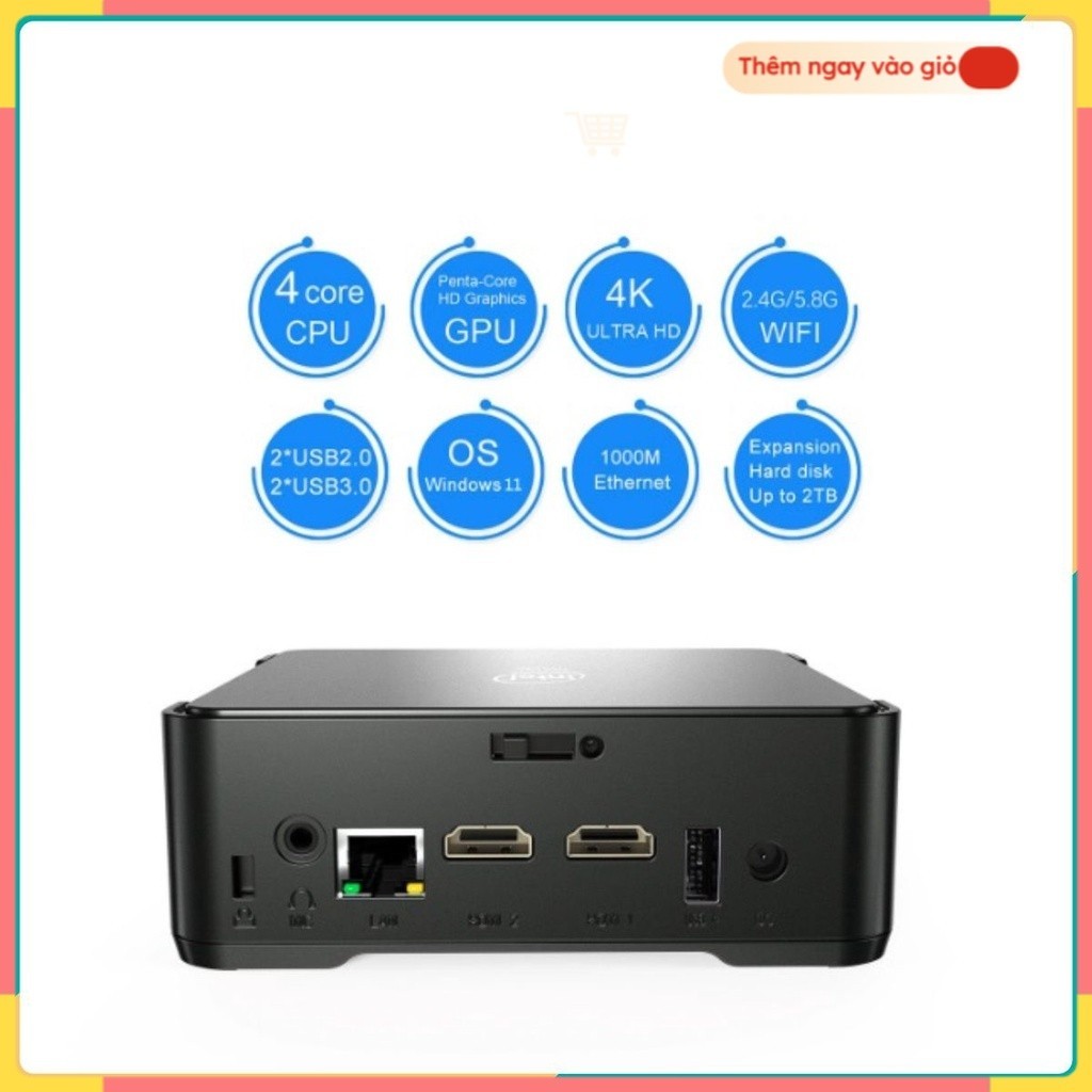 PC BOX Mini Hỗ trợ xuất 2 HDMI cùng lúc Intel® Gemini Lake J4125 Ram8G + 128Gb - tích hợp win 11Pro 