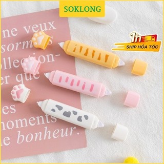 Bút xóa kéo chống nhăn kiêm Keo dán - bút xóa 2 đầu hình chân mèo dễ thương