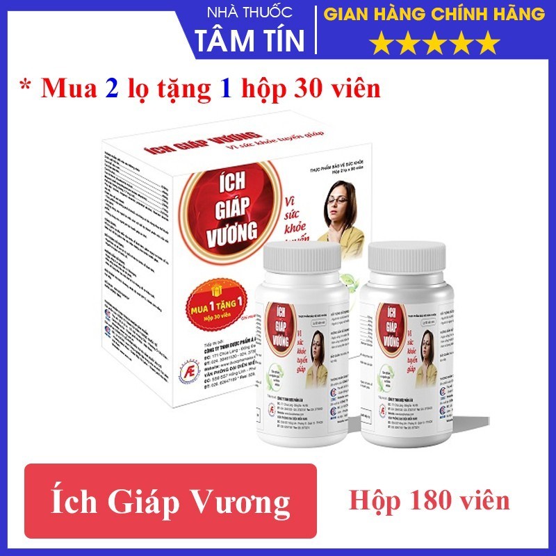 [CHÍNH HÃNG ] Ích giáp vương - Hộp 2 lọ x 90 viên tặng thêm 1 hộp 30 viên - phòng bệnh tuyến giáp từ thảo dược