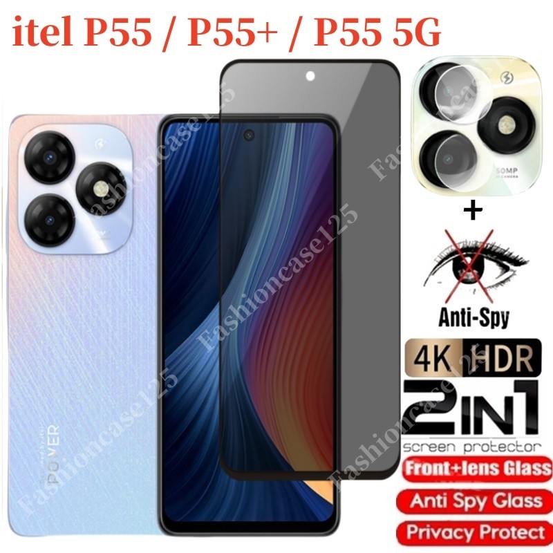 2in1 itel P55 2024 Kính cường lực riêng tư Chống gián điệp Full Cover Bảo vệ màn hình Chống Peek Phi