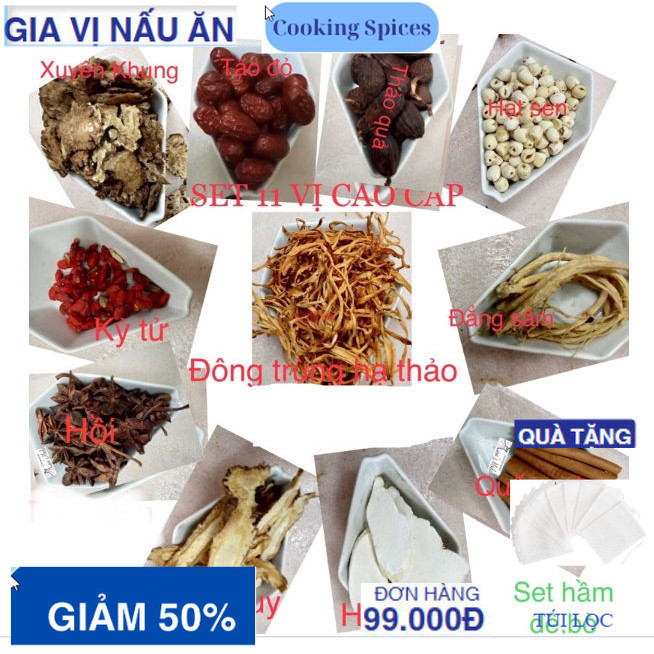 Set gia vị hầm dê, lẩu dê, bò 100gr đông trùng hạ thảo (tặng túi lọc)