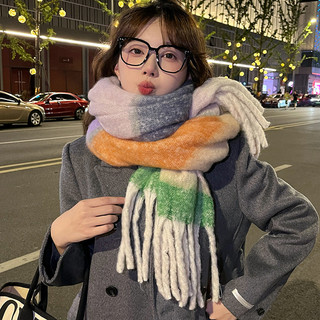 Mismemo  Khăn Mohair dày phù hợp với màu sọc thời trang nữ ấm áp Cảm giác cao cấp Khăn choàng Cashmere giả phong cách Hàn Quốc Tất cả @ -