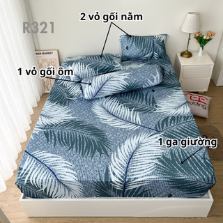 Bộ ga giường thun lạnh 4 món R321 in 5D REE Bedding đủ size drap trải nệm