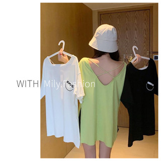Milyfashion Loose Size Lớn Thường Ngày Mùa Hè Mỏng Hơn Nhìn Chữ Thập Dây Tay Ngắn T