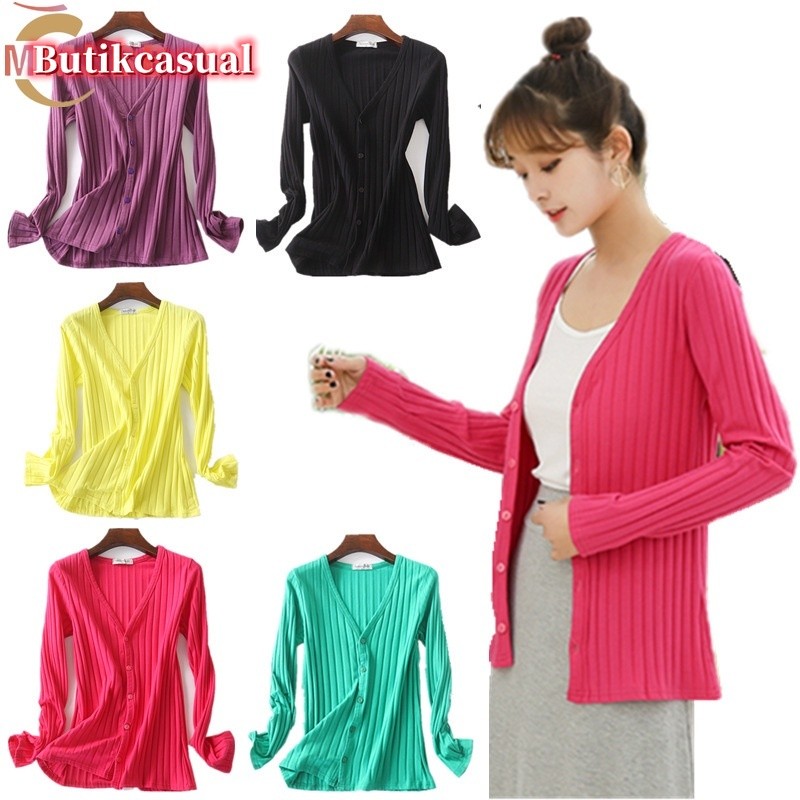 Áo cardigan nữ có sẵn Nút trơn Áo khoác cardigan dáng rộng Áo khoác cardigan dài kiểu Hàn Quốc