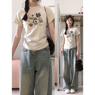 【100% cotton  Áo baby tee Áo Thun ôm body Áo y2k Áo Thun Nữ Tay Ngắn Vai chính thông thường tôn dáng