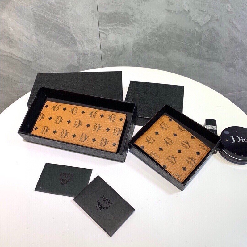 Mcm _ Vietos phủ một trang Unisex cặp đôi da ngắn / Ví dài + hộp miễn phí (el85