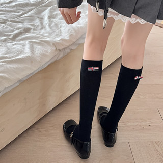 Ba Màu Ruy Băng Gót Nơ Màu Trơn Cotton Dài Đến Đầu Gối Tất Phong Cách Nhật Bản Preppy Phong Cách JK Bê Tất Nữ