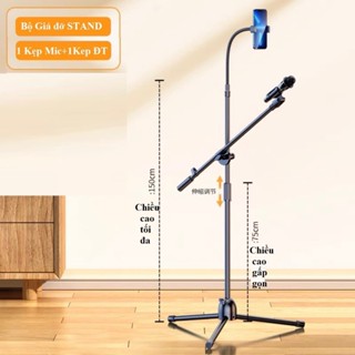 Bộ Giá đỡ Chân Kẹp Mic và Điện thoại Micro Livestream bán hàng, biểu diễn âm nhạc có lưới lọc chuyên nghiệp