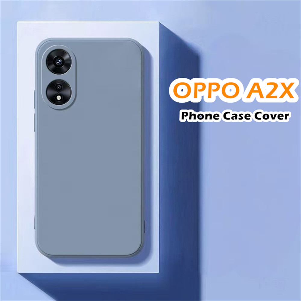 [Giao hàng nhanh] Dành cho Ốp lưng OPPO A2X Cạnh thẳng Silicon Full Case Vỏ điện thoại màu trơn cổ đ