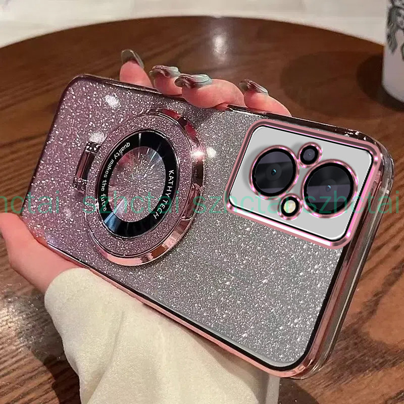 Ốp Cho OPPO Reno 7z 5G Reno 8z 5G Vỏ Điện Thoại Lấp Lánh Mạ Điện Sang Trọng Vỏ Trong Suốt Chống Sốc Có Giá Đỡ