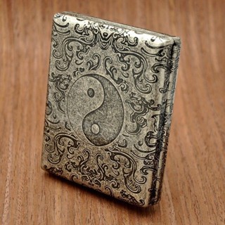 Kuboy Nhẹ Vuông Sáu Mặt Khắc Tai Chi Hộp Đựng Thuốc Lá Cổ Bạc Có Dây 20 Que Đồng Nguyên Chất Hộp Đựng Thuốc Lá Hộp Bảo Quản Di Động Chống Áp Lực Báo Chí