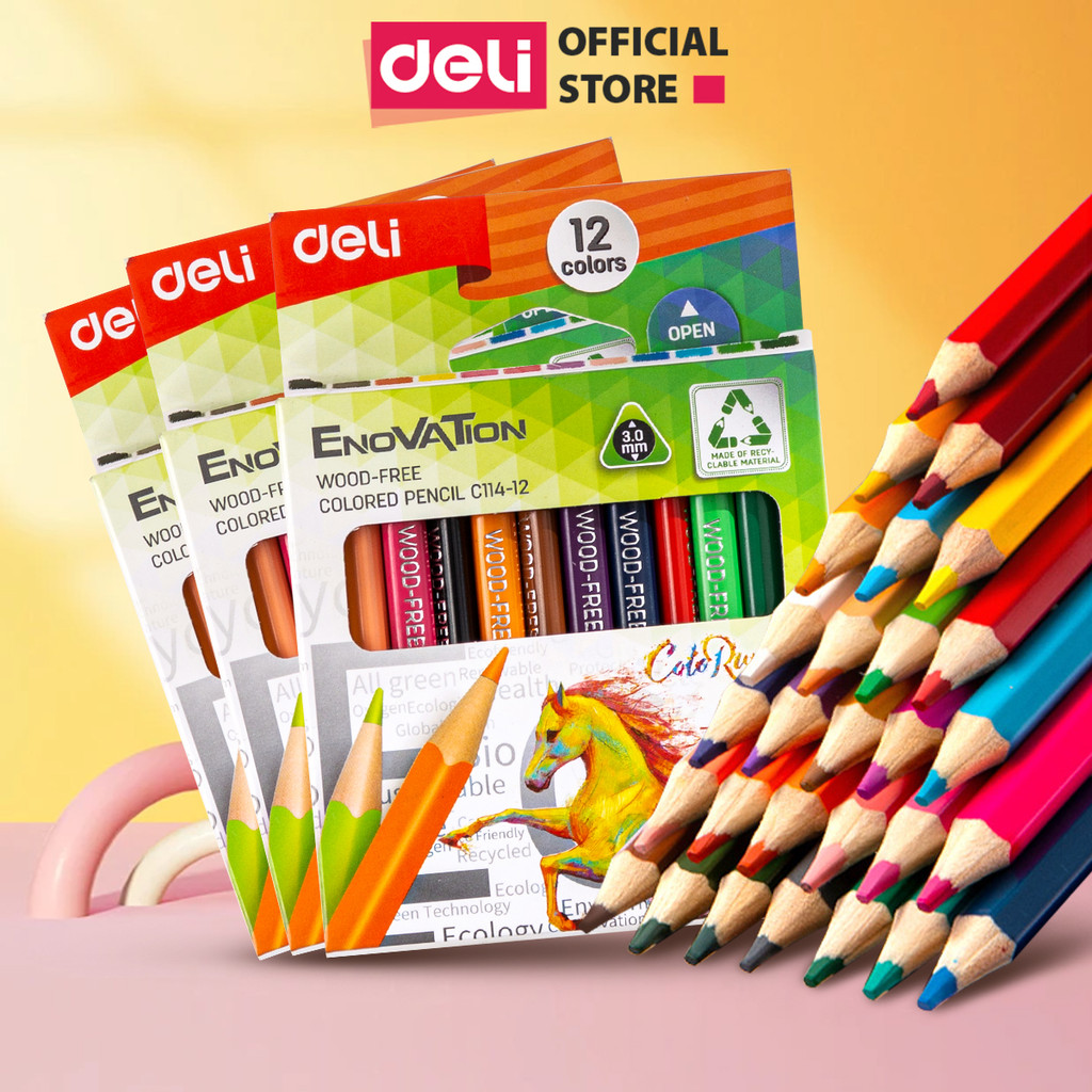 [🔥GIÁ SỈ] Bút Chì Màu Gốc Dầu Deli - Hộp 12 Màu Chì Học Sinh Chuyên Nghiệp - Màu Sắc Tươi Sáng Không