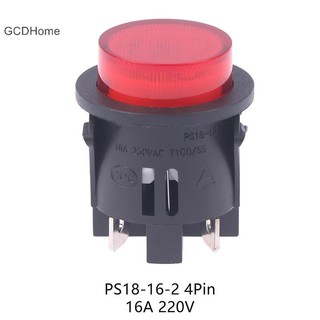 Nút ấn đỏ GCDHome với công suất cảm ứng nhẹ 4 chân 16A 250V Rocker tròn điện 28 * 23.2mm PS18-16-2 HOT