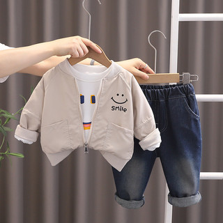 Mùa Xuân Thu Trẻ Em Bé Trai Mặt Cười In Quần Áo Bộ Trẻ Em Áo Khoác Dây Kéo Thường Ngày + Áo Thun Cotton + Quần 3 Cái / bộ Bộ Đồ Thể Thao Trẻ Em Thông Thường Cho Bé 0-5 Tuổi