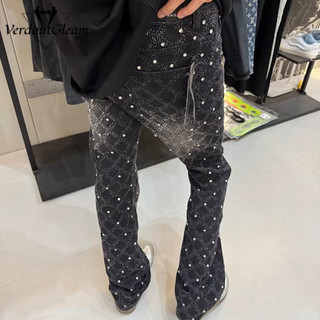 Quần jean nam bootcut cá tính kim cương đinh rách, quần thường ngày