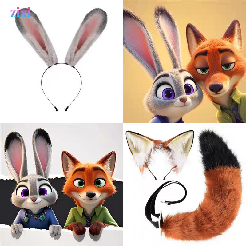 Trang phục cosplay Zootopia với tai thỏ Judy và đuôi cáo Nick Fox