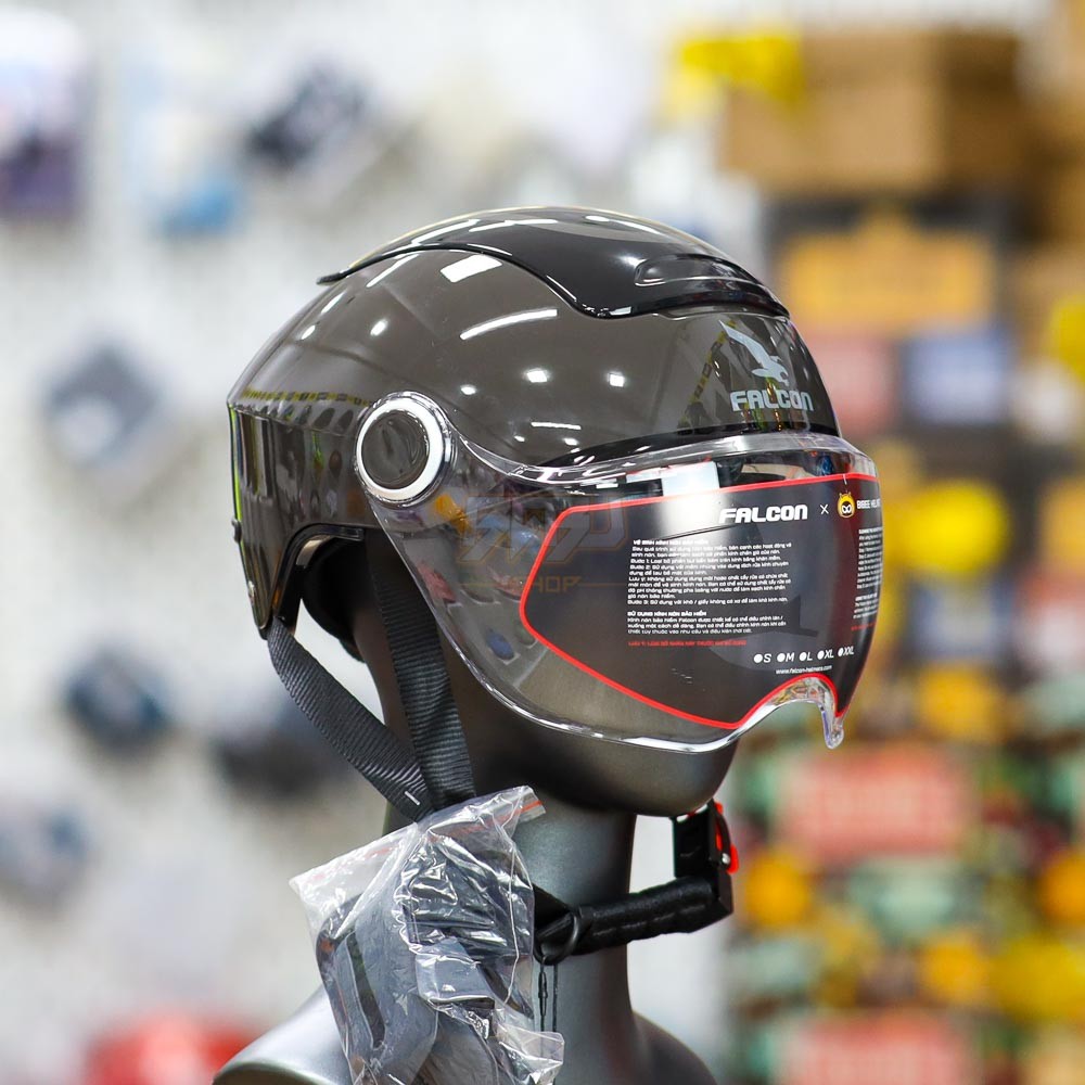 Mũ 1/2 Falcon Bee Đen Bóng Chính Hãng – Thiết Kế Mới 2025