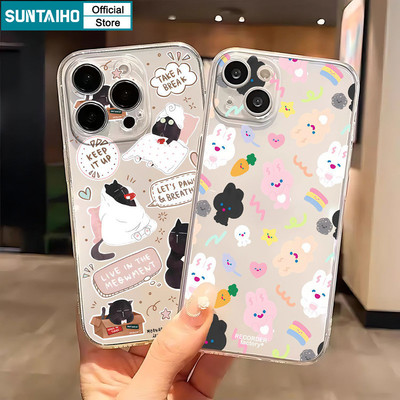 Ốp Điện Thoại Suntaiho Chữa Bệnh Dễ Thương Họa Tiết Thỏ Mèo TPU Trong Suốt Mềm Cao Cấp Chống Sốc Cho iPhone 11 12 13 14 15 16 Pro Max IP 7 8 Plus Iphon X XS XR Xs max