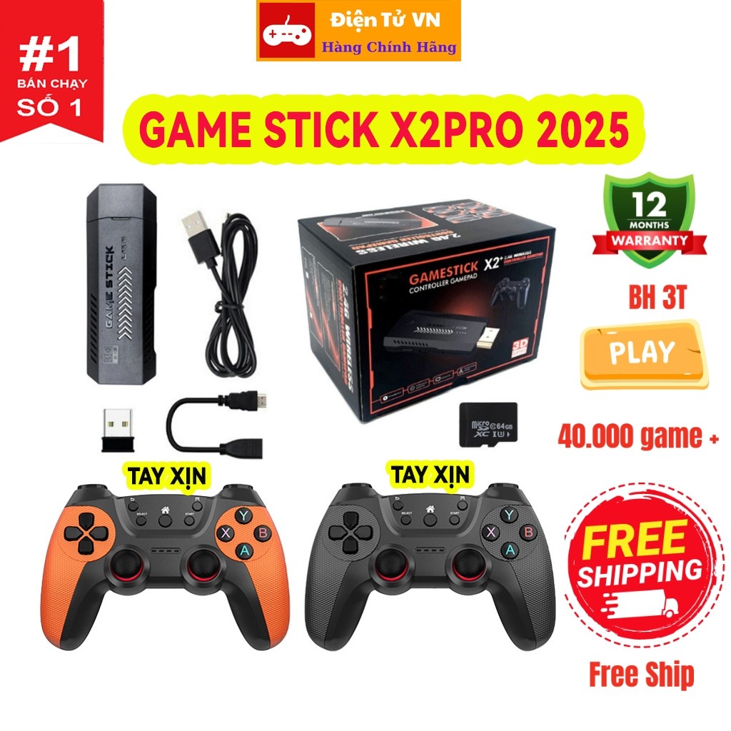Game Stick Đỏ 3D X2 PRO chơi PSP, PSx 50.000 game HDMI điện tử 4 nút máy chơi game cầm tay không dây