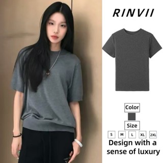  RINVII Áo baby tee Áo thun nữ Áo bigsize nữ Áo thun nữ dáng rộng vai phía trước màu xám thời trang mùa hè 